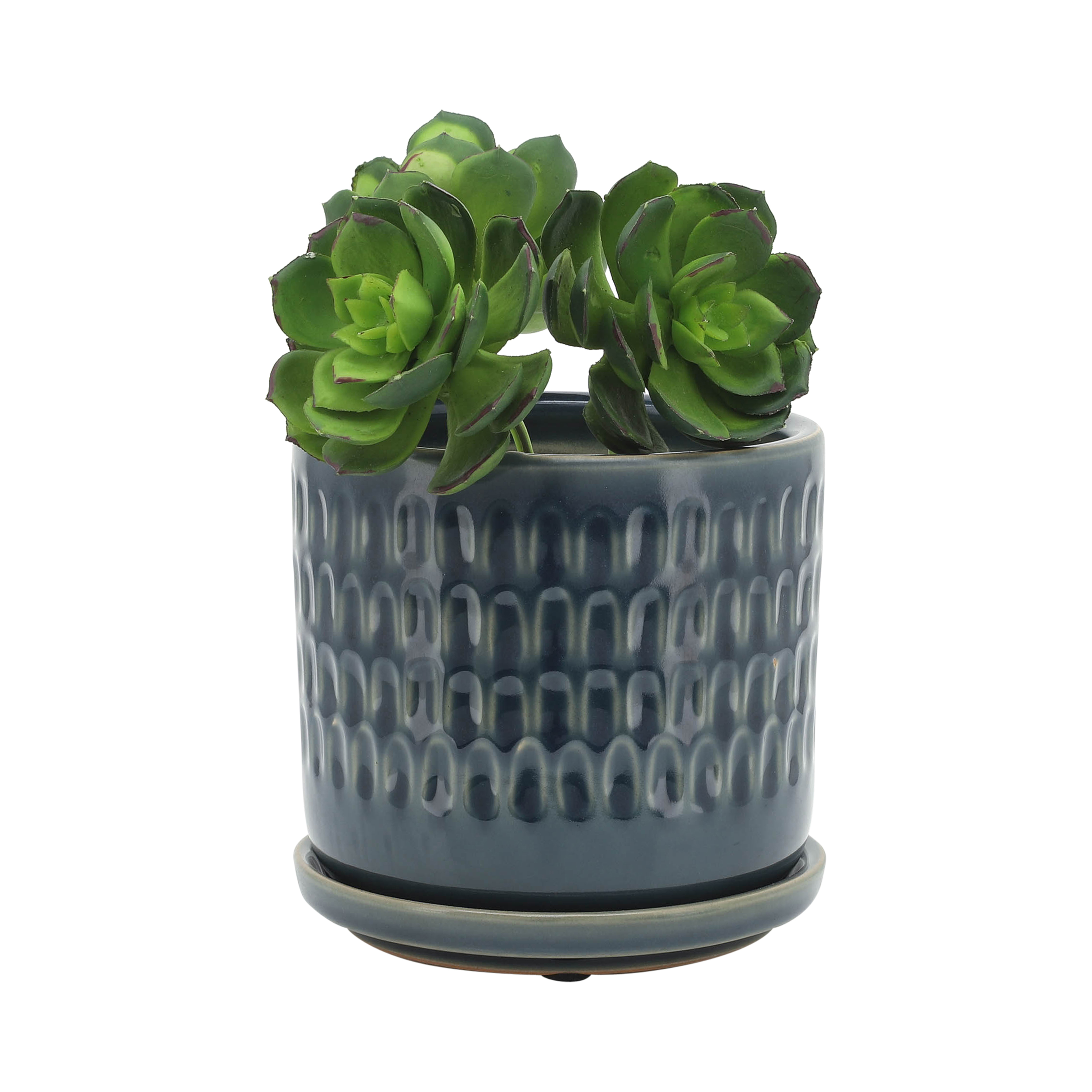 Sagebrook 6" Dimpled Planters with Saucer (Set Of 2) - Blue