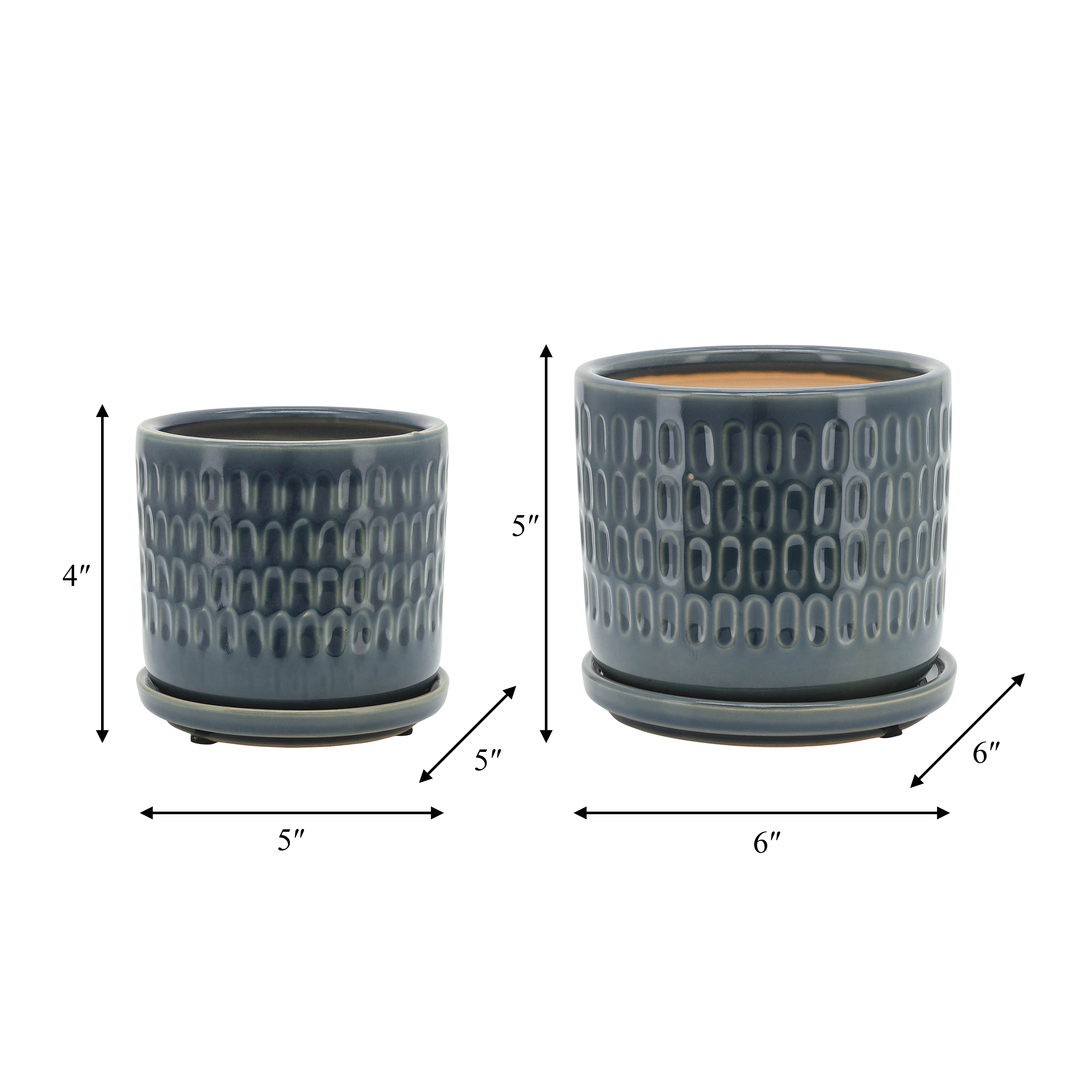 Sagebrook 6" Dimpled Planters with Saucer (Set Of 2) - Blue