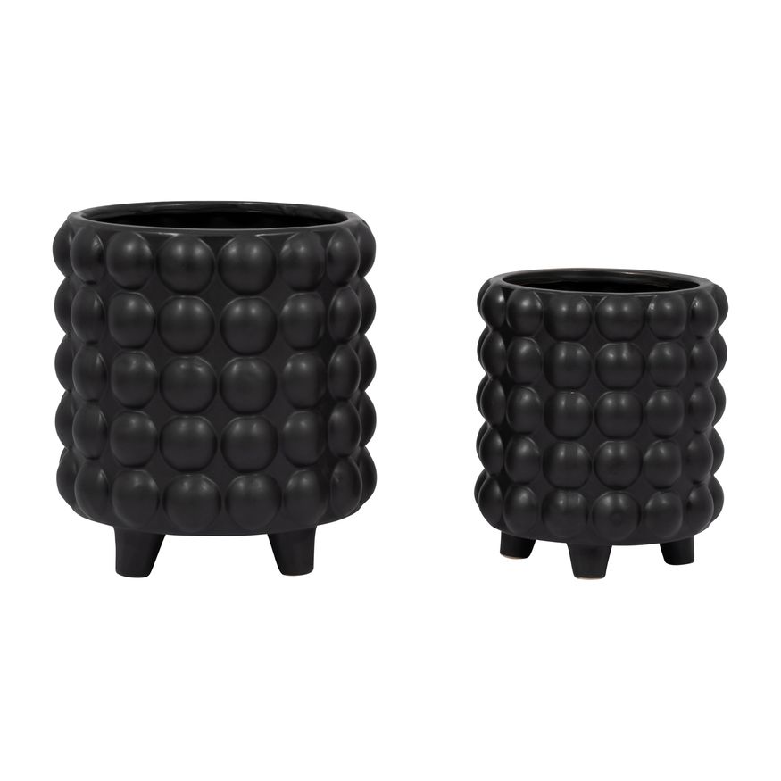 Sagebrook 6"/8" Bubble Planters (Set Of 2) - Matte Black