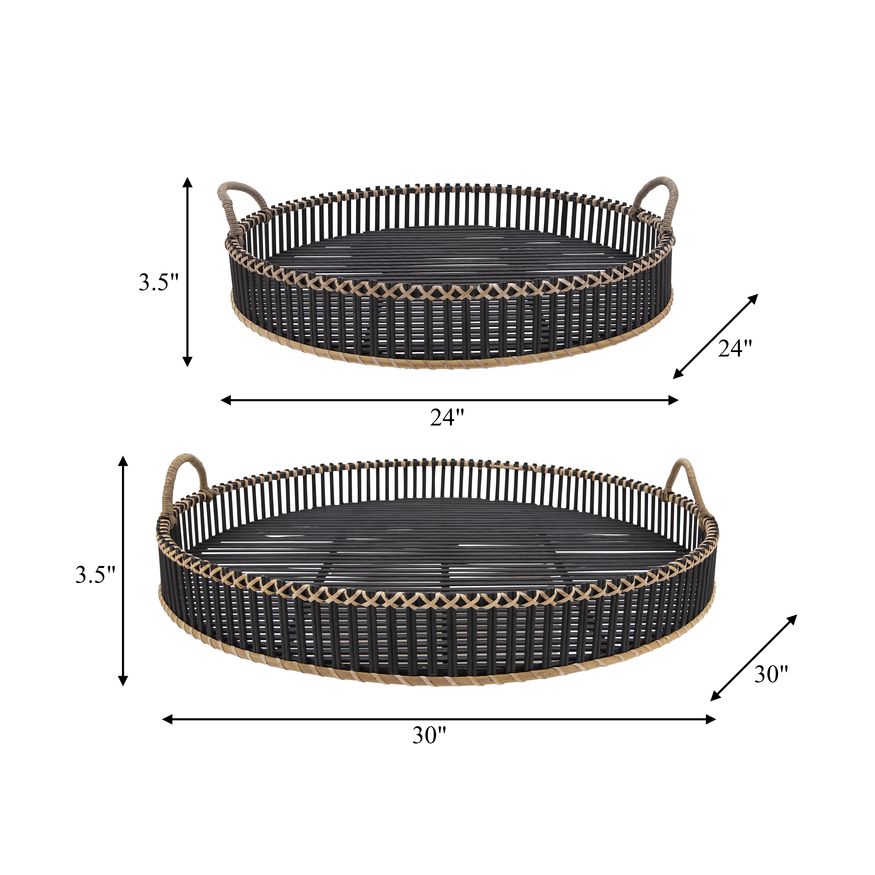 Sagebrook 24"/30" Bamboo Round Trays (Set Of 2) - Black