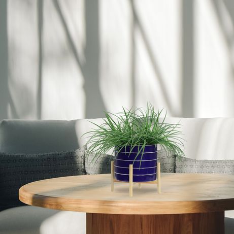 Sagebrook 10" Striped Planter With Wood Stand - Navy