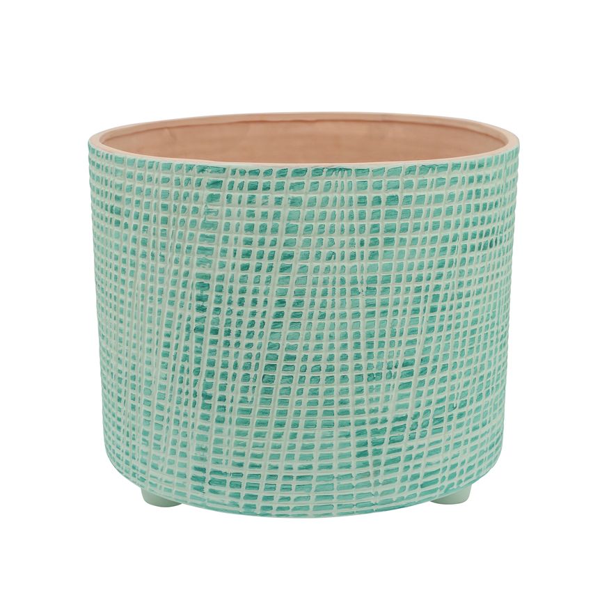 Sagebrook - 10"/12" Checkered Footed Planters (Set Of 2) in Green