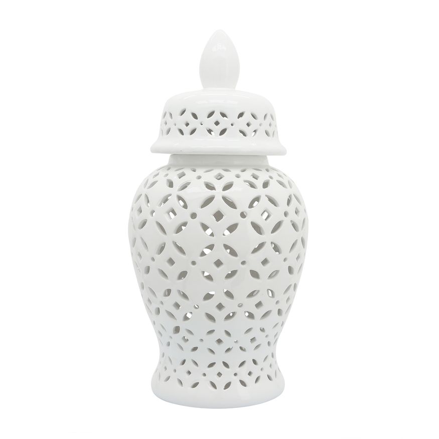 Sagebrook 24" Cut-out Daisies Temple Jar - White