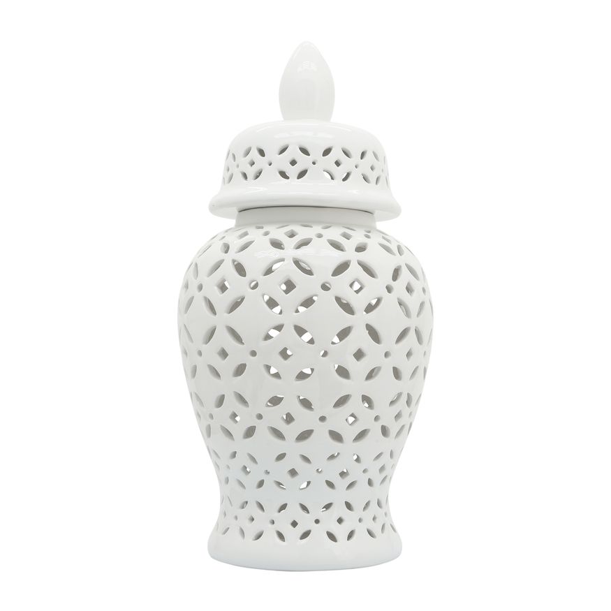 Sagebrook 24" Cut-out Daisies Temple Jar - White