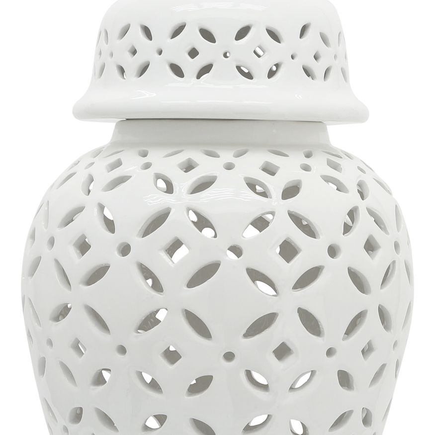 Sagebrook 24" Cut-out Daisies Temple Jar - White