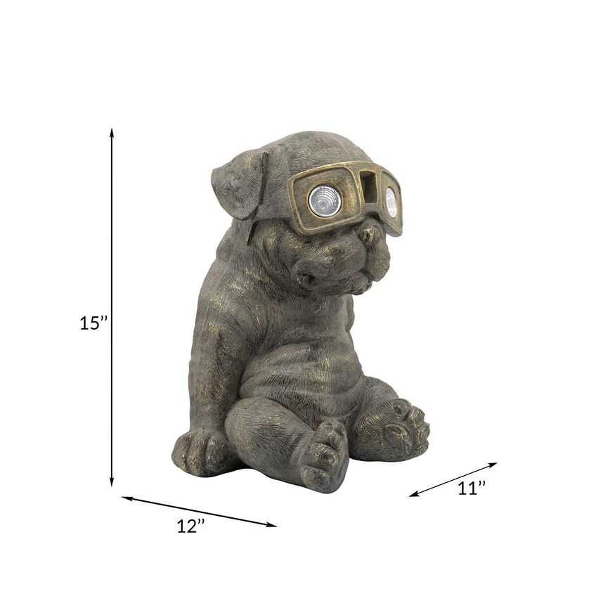 Sagebrook - Resin Slouching Dog With Solar in Antique Gold