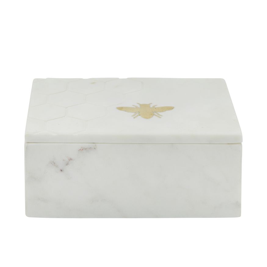 Sagebrook - 7"x5" Marble Box With Bee Accent