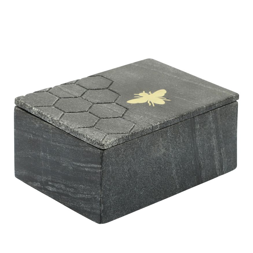 Sagebrook - 7"x5" Marble Box With Bee Accent
