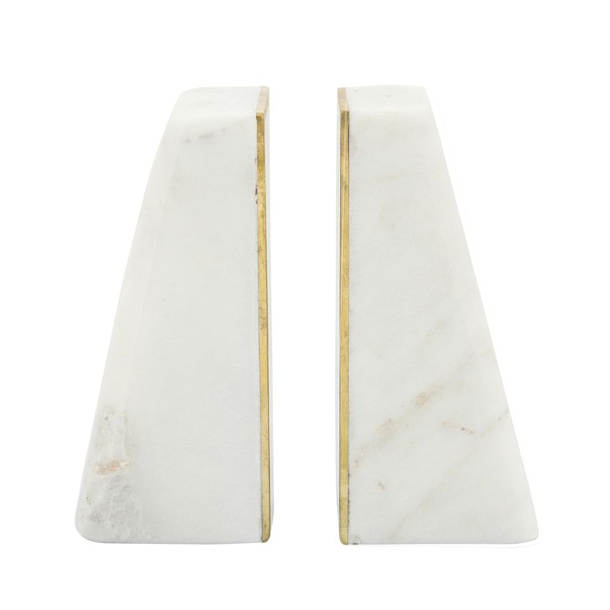 Sagebrook - 6" Marble Slanted Bookends With Gold Trim (Set Of 2) in White