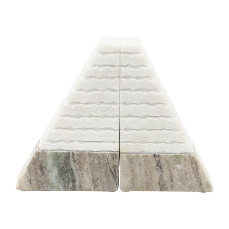 Sagebrook 6" Marble Pyramid Bookends (Set Of 2) - White/Onyx