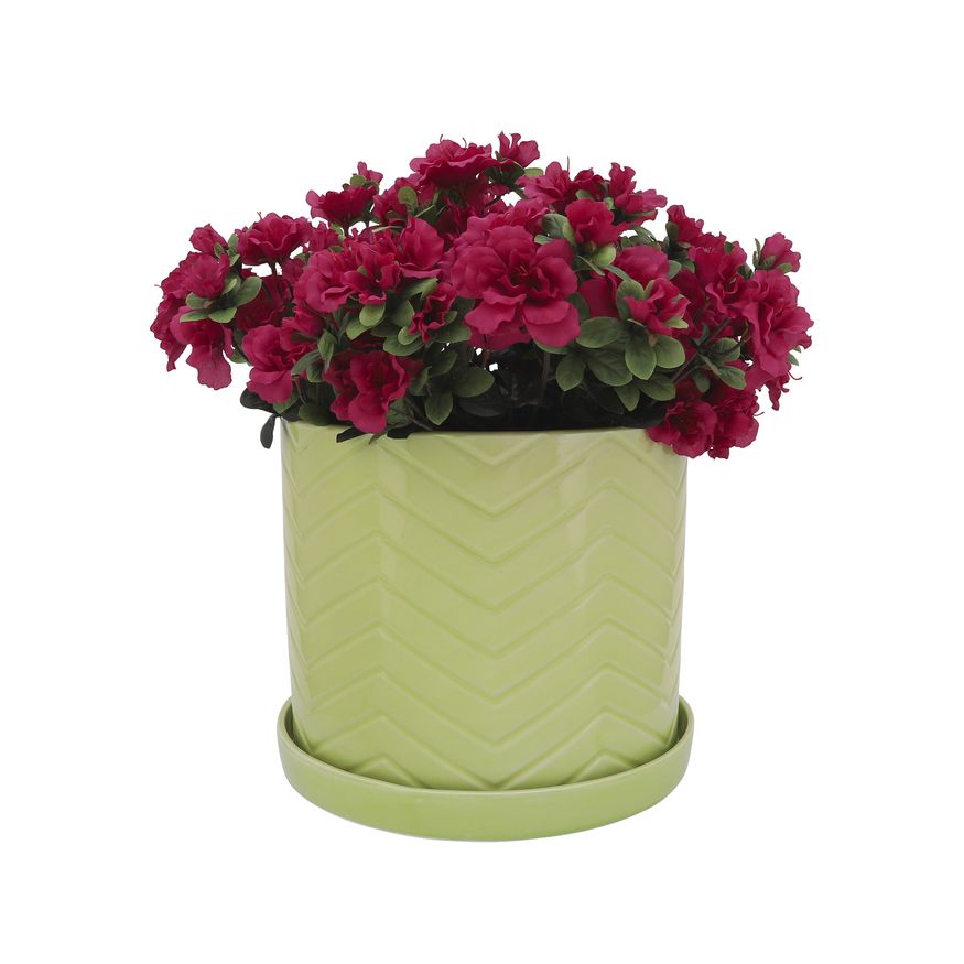Sagebrook - 10"/12" Chevron Planters With Saucer (Set Of 2) in Green