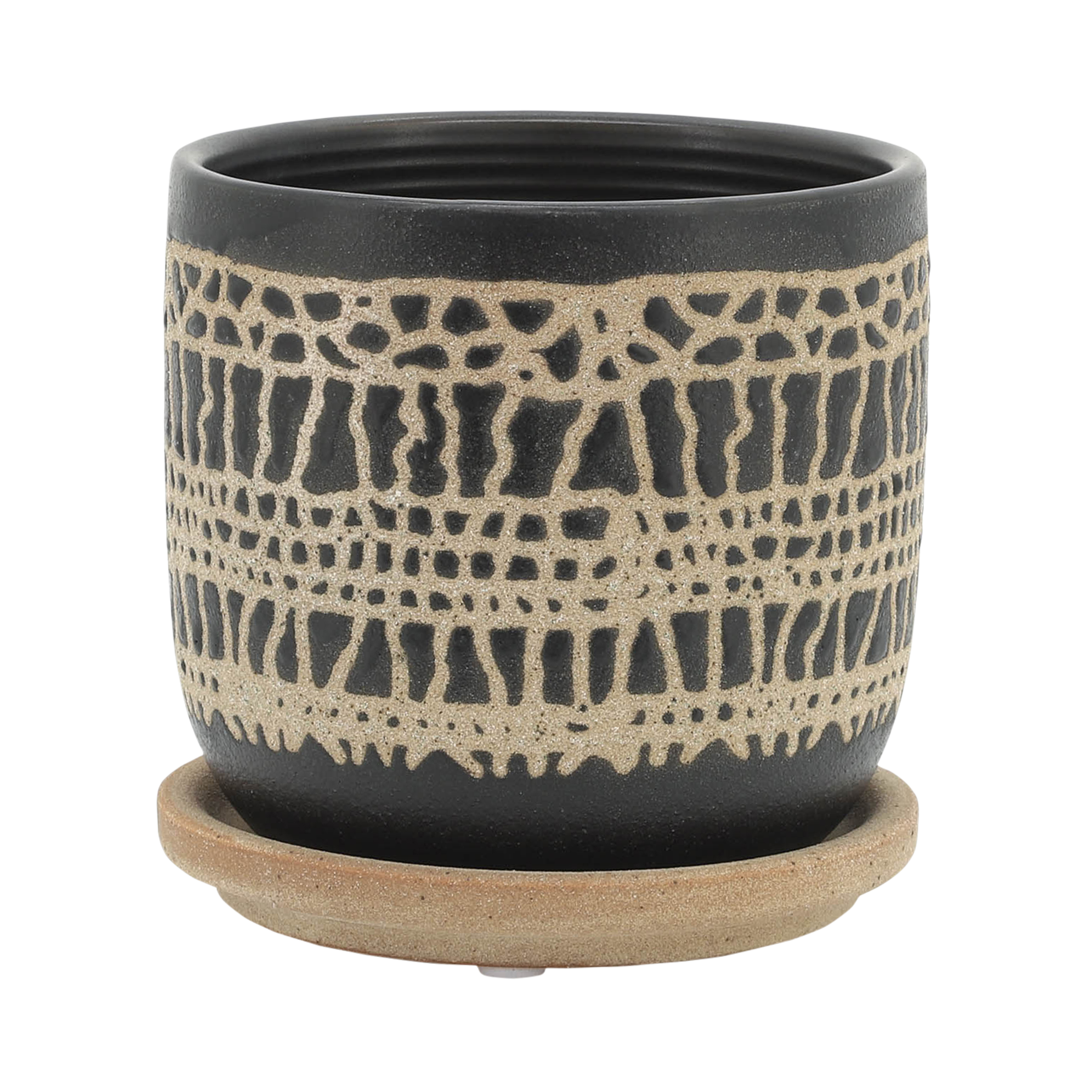 Sagebrook 6" Glazed Planter with Saucer (Set Of 2) - Black