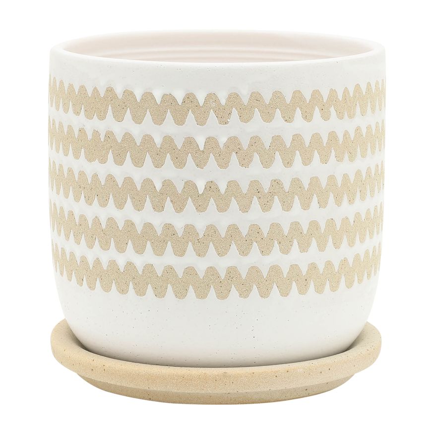 Sagebrook 5"/6" Zig-zag Planters With Saucer (Set Of 2) - White