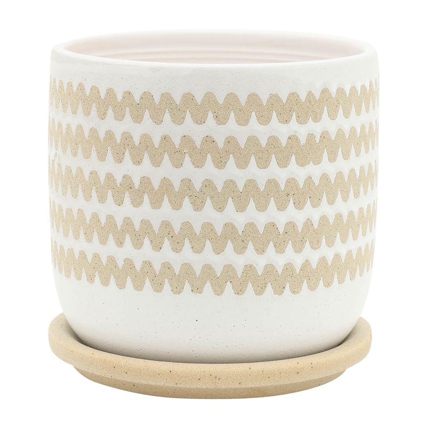Sagebrook 5"/6" Zig-zag Planters With Saucer (Set Of 2) - White