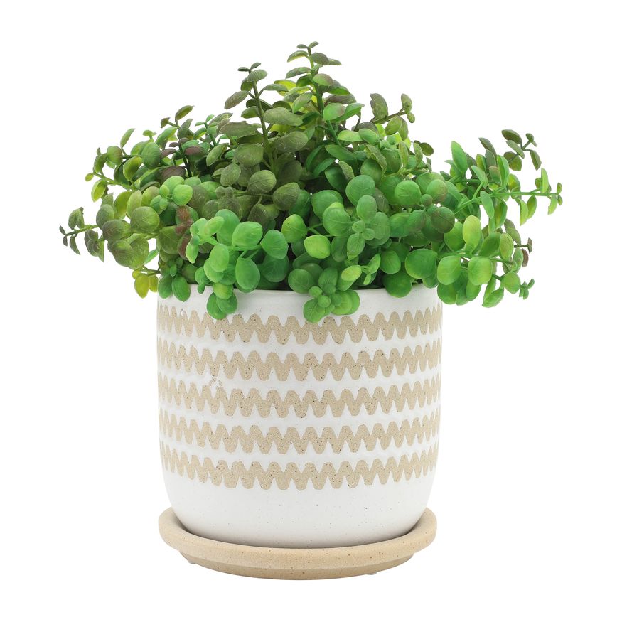 Sagebrook 5"/6" Zig-zag Planters With Saucer (Set Of 2) - White