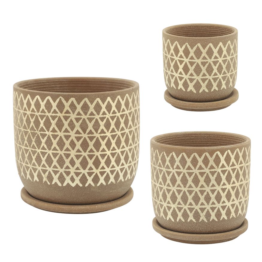 Sagebrook 6" Cross Planter With Saucer - Tan