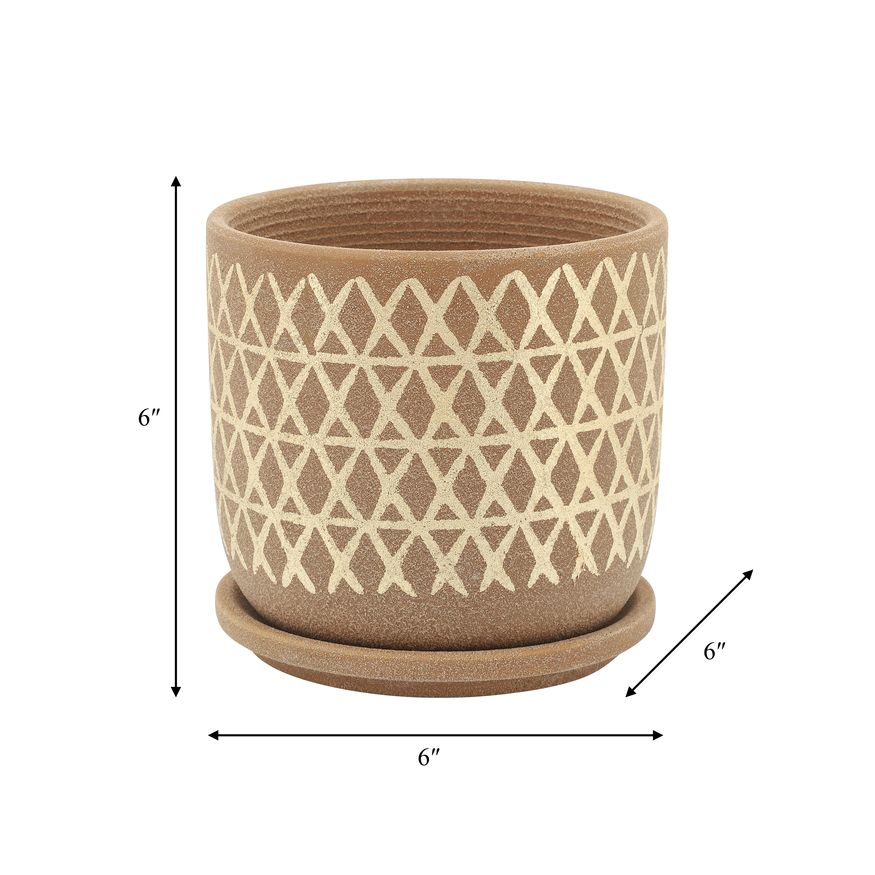 Sagebrook 6" Cross Planter With Saucer - Tan