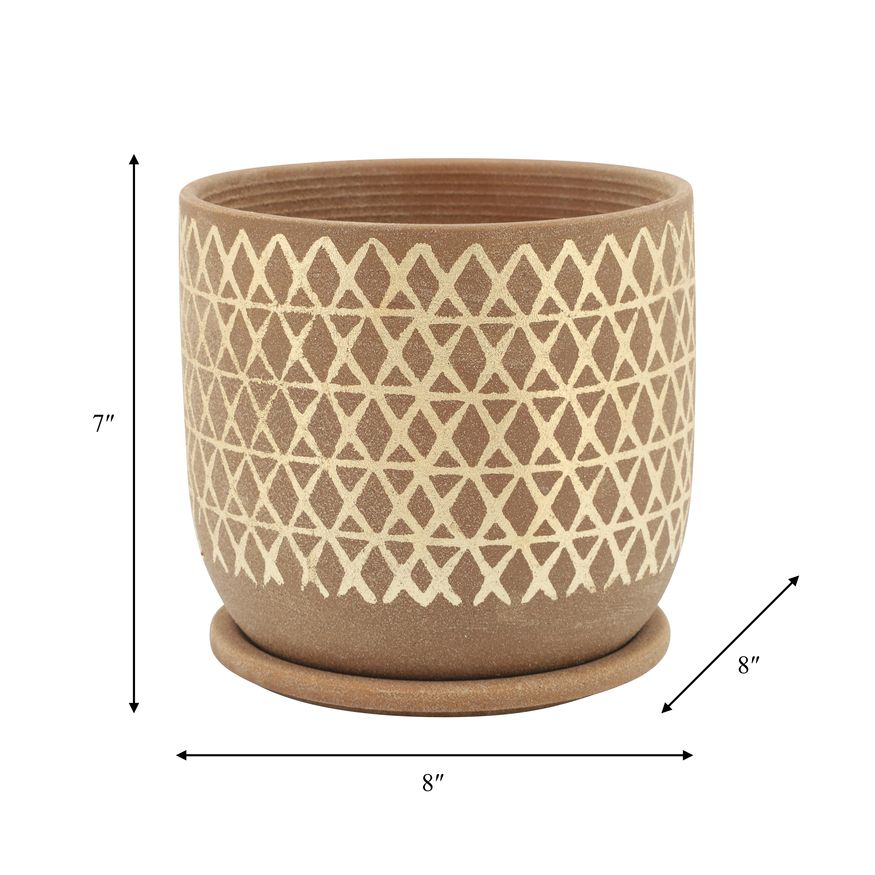 Sagebrook 8" Cross Planter With Saucer - Tan
