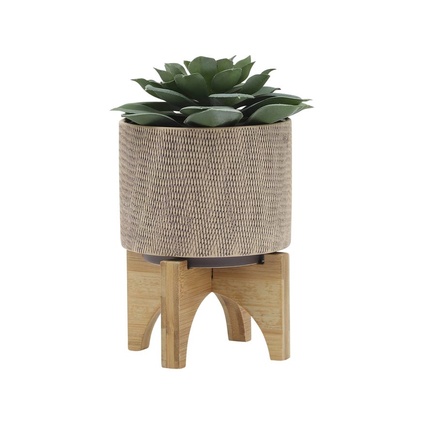 Sagebrook 5"/8" Mesh Planters With Stand (Set Of 2) - Tan