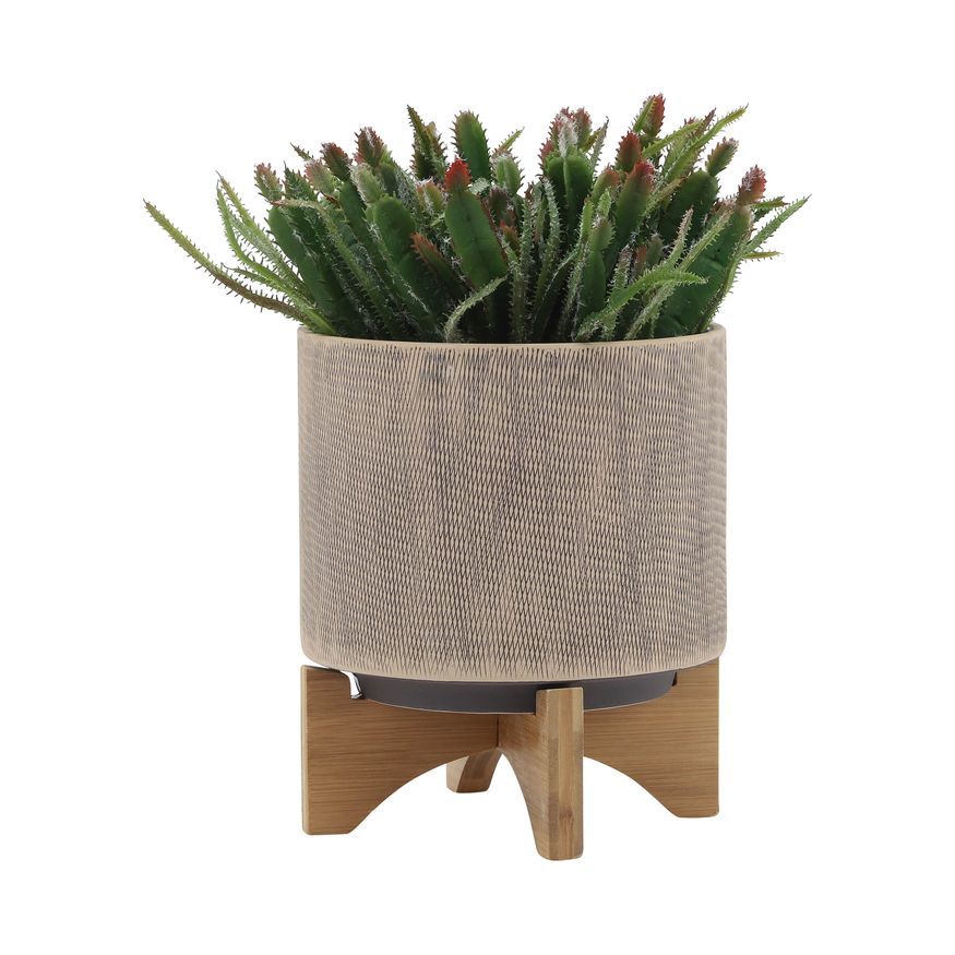 Sagebrook 5"/8" Mesh Planters With Stand (Set Of 2) - Tan