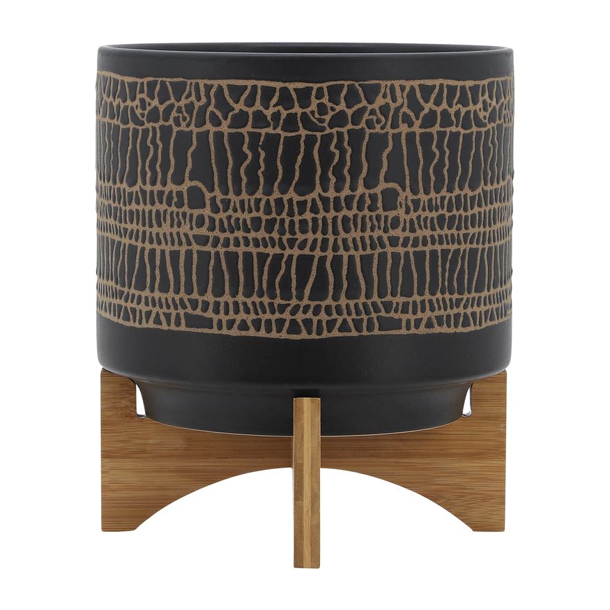 Sagebrook 10" Glazed Planter With Stand - Black