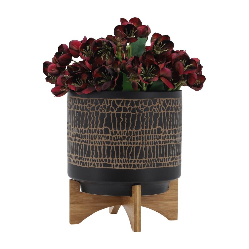 Sagebrook 10" Glazed Planter With Stand - Black