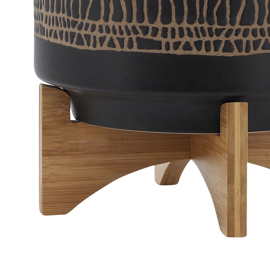 Sagebrook 10" Glazed Planter With Stand - Black
