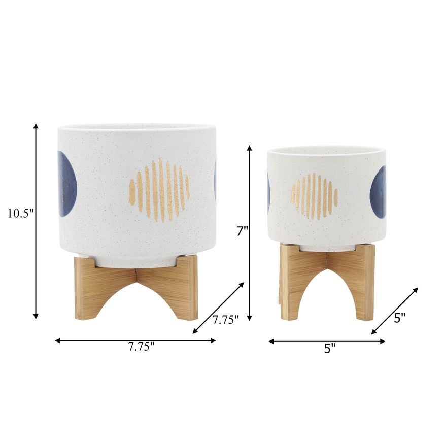 Sagebrook 5"/8" Funky Planters With Stand (Set Of 2) - White