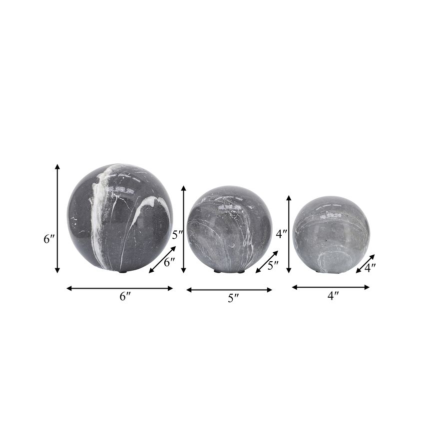 Sagebrook - 4"/5"/6" Marble Look Orbs (Set Of 3) in Black/White