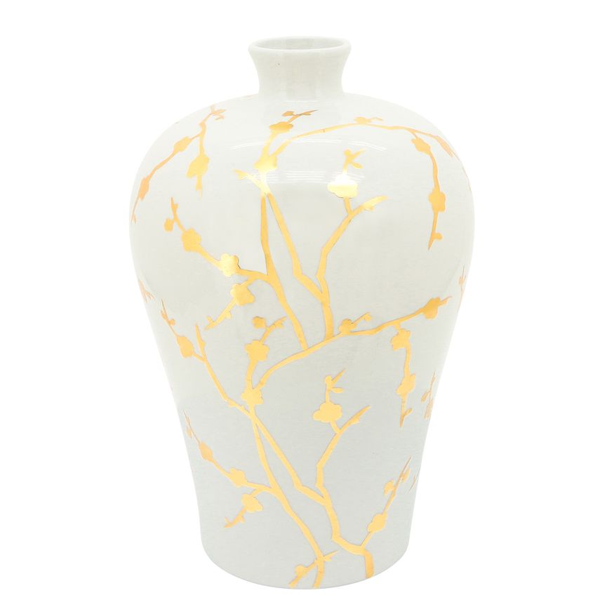 Sagebrook - 15" Ceramic Vase With Gold Decal