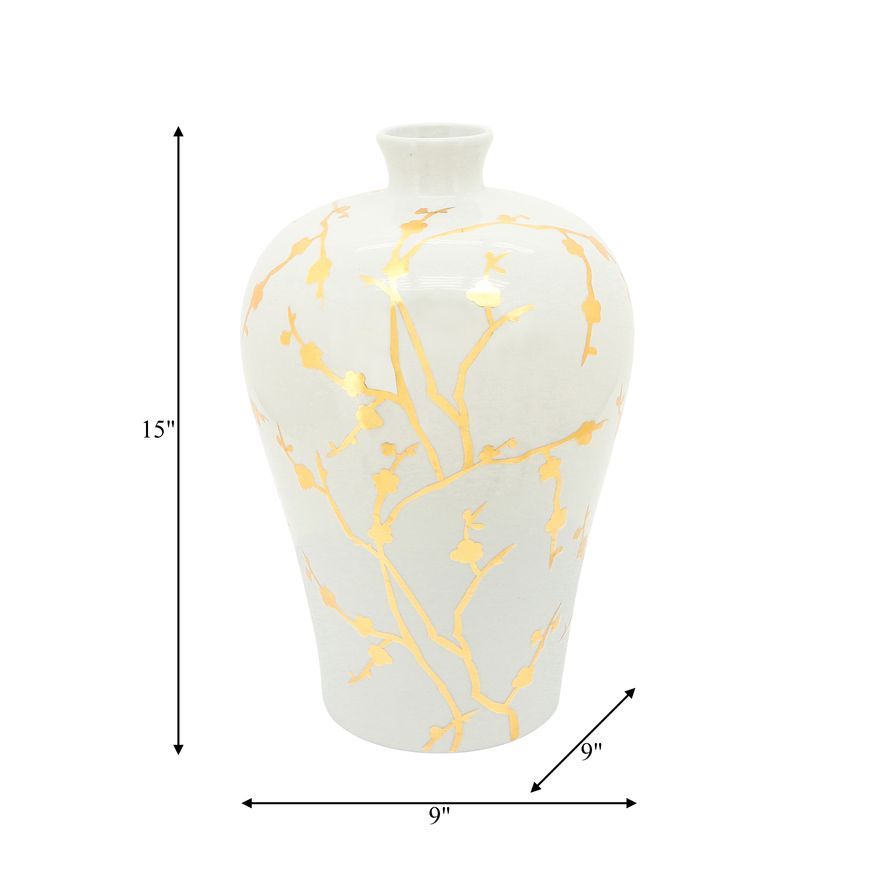 Sagebrook 15" Ceramic Vase With Gold Decal - White
