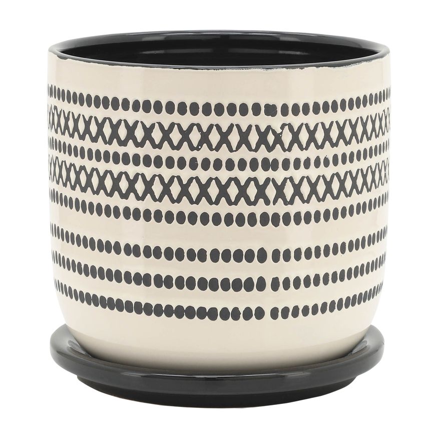 Sagebrook 5"/6" Ceramic Planters With Saucer (Set Of 2) - Black