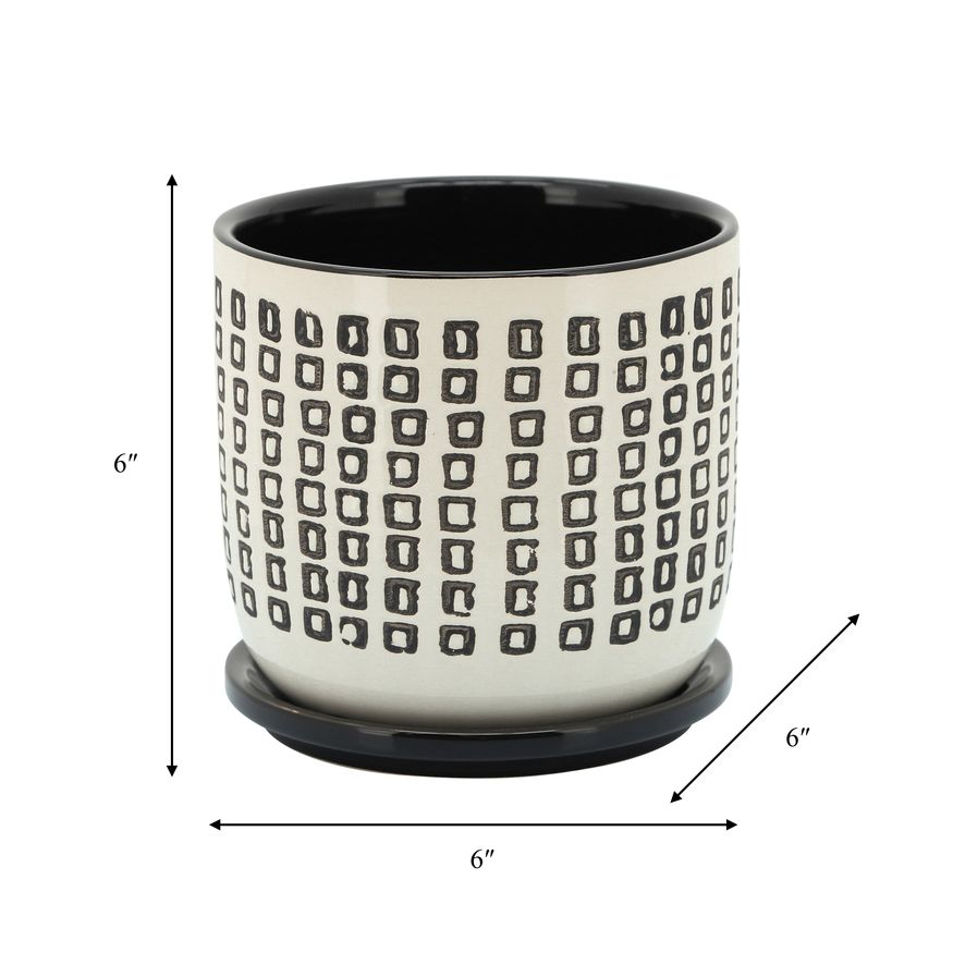 Sagebrook 6" Ceramic Planter With Saucer - Black