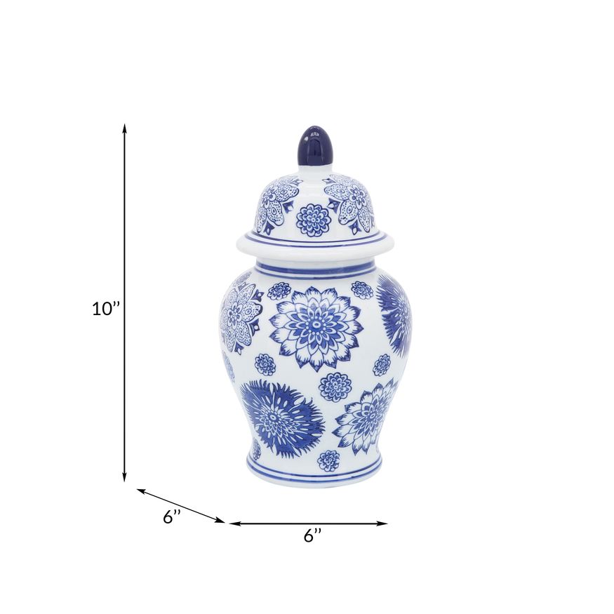 Sagebrook - 10" Ceramic Asstd Flowers Temple Jar in Blue