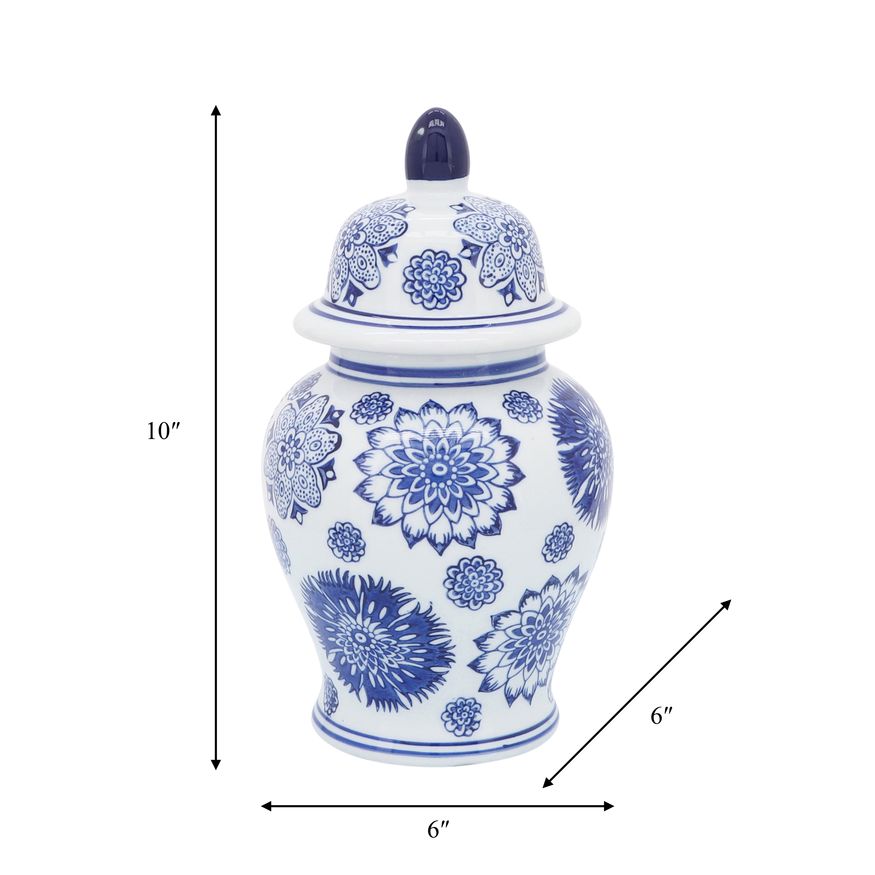 Sagebrook - 10" Ceramic Asstd Flowers Temple Jar in Blue