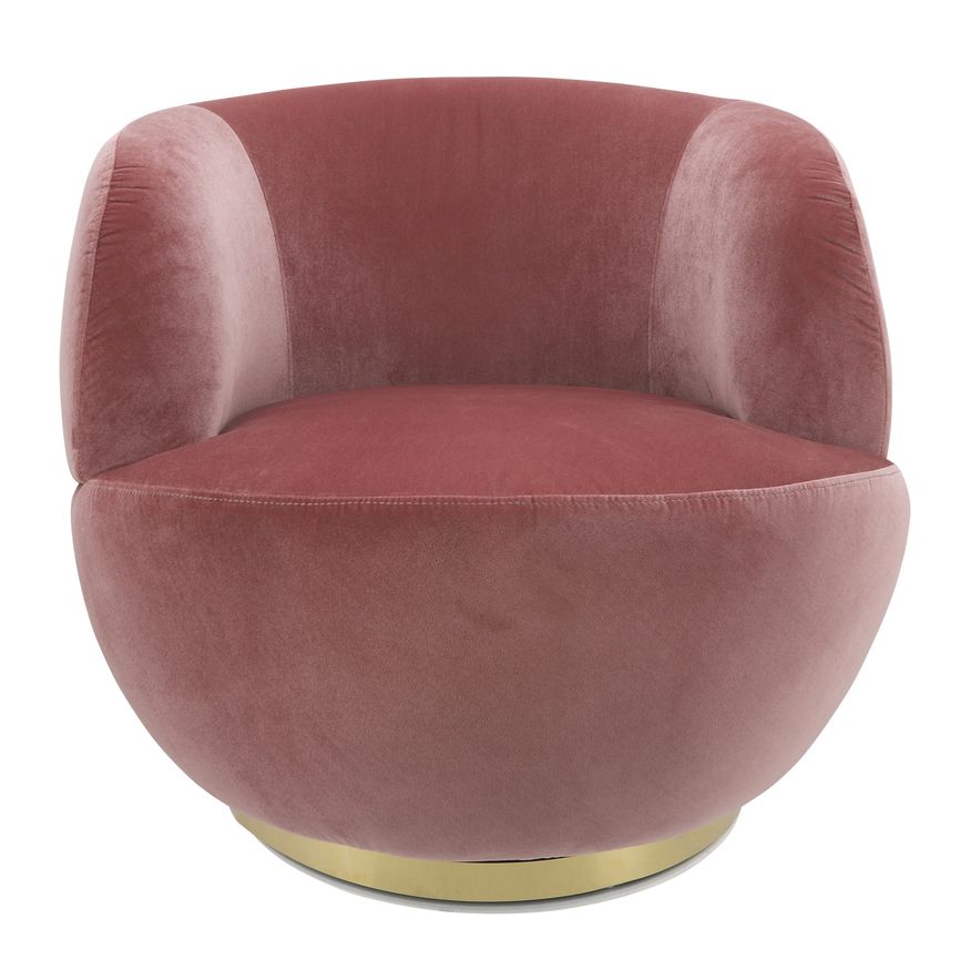 Sagebrook Velveteen Swivel Chair With Gold Base - Pink