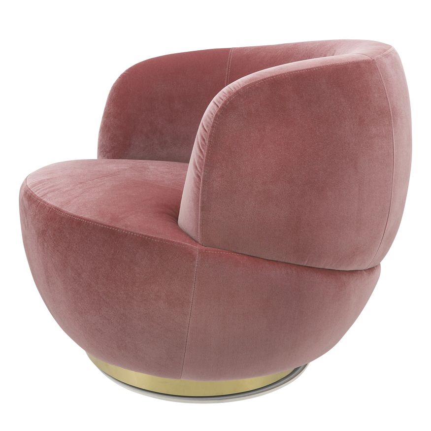 Sagebrook Velveteen Swivel Chair With Gold Base - Pink