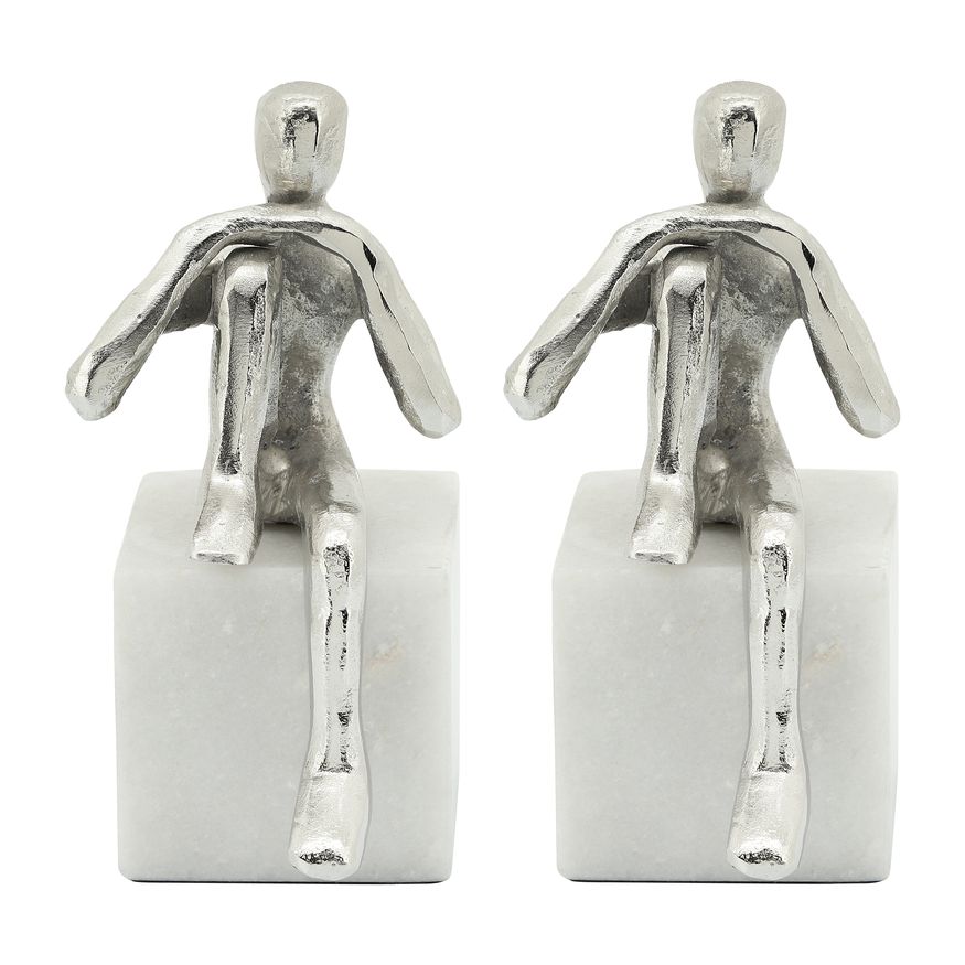 Sagebrook - Metal/Marble Sitting Leg Up Bookends (Set Of 2) in Silver
