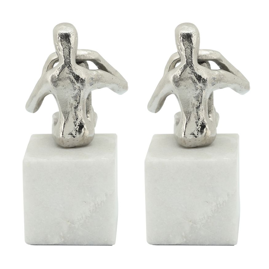 Sagebrook - Metal/Marble Sitting Leg Up Bookends (Set Of 2) in Silver