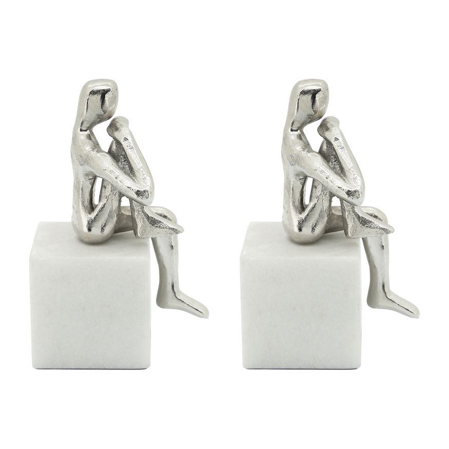 Sagebrook - Metal/Marble Sitting Leg Up Bookends (Set Of 2) in Silver