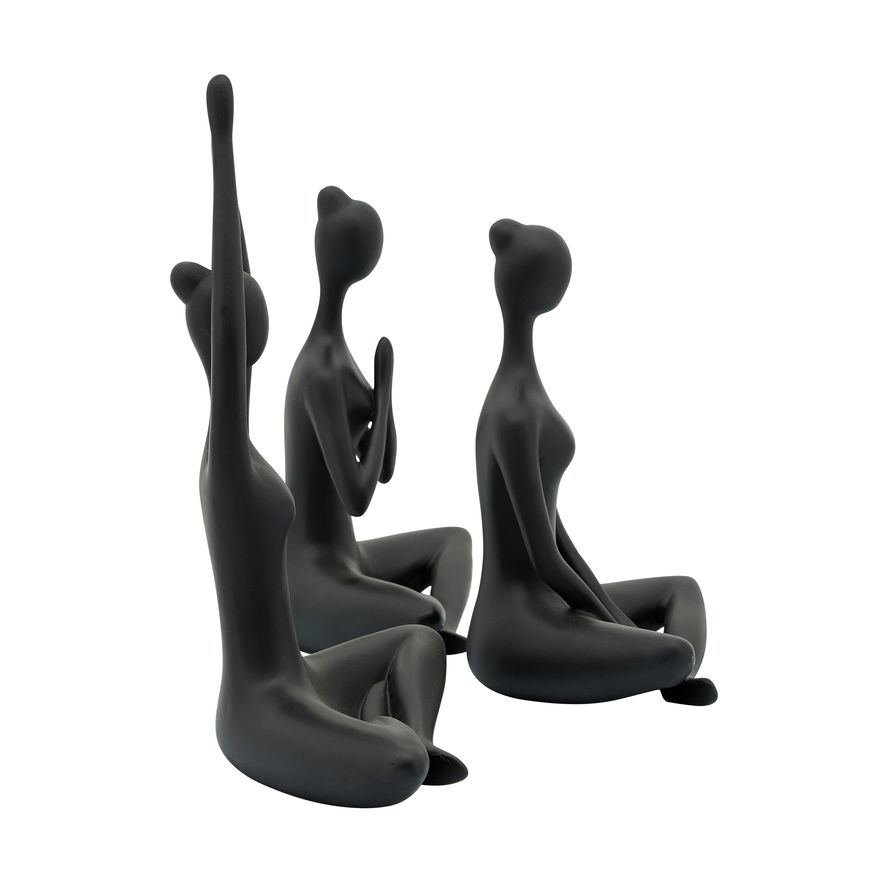 Sagebrook 10" Resin Yoga Ladies (Set Of 3) - Black