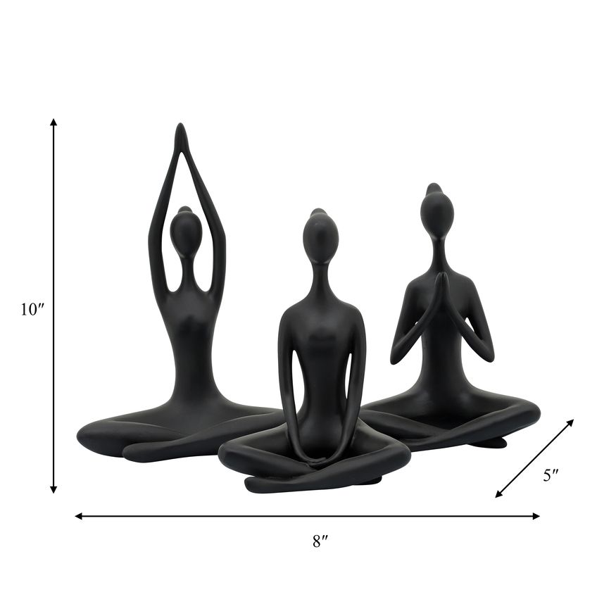 Sagebrook 10" Resin Yoga Ladies (Set Of 3) - Black