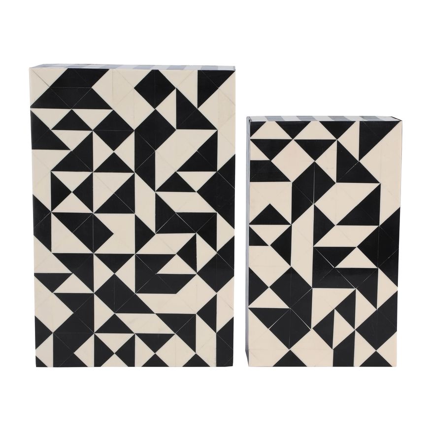 Sagebrook 10"/12" Resin Harlequin Boxes (Set Of 2) - Black/White