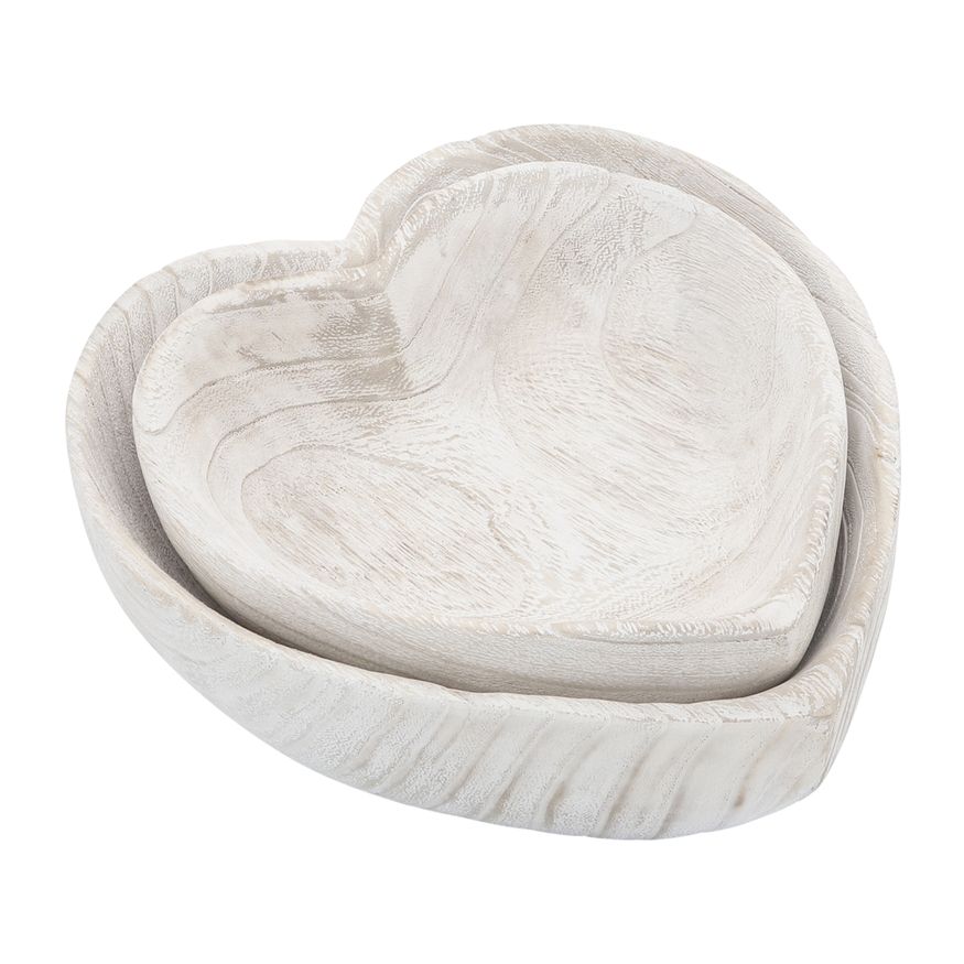 Sagebrook - 9"/10" Wood Heart Bowls (Set Of 2)