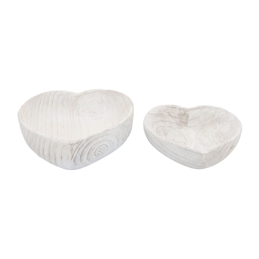 Sagebrook 9"/10" Wood Heart Bowls (Set Of 2) - White