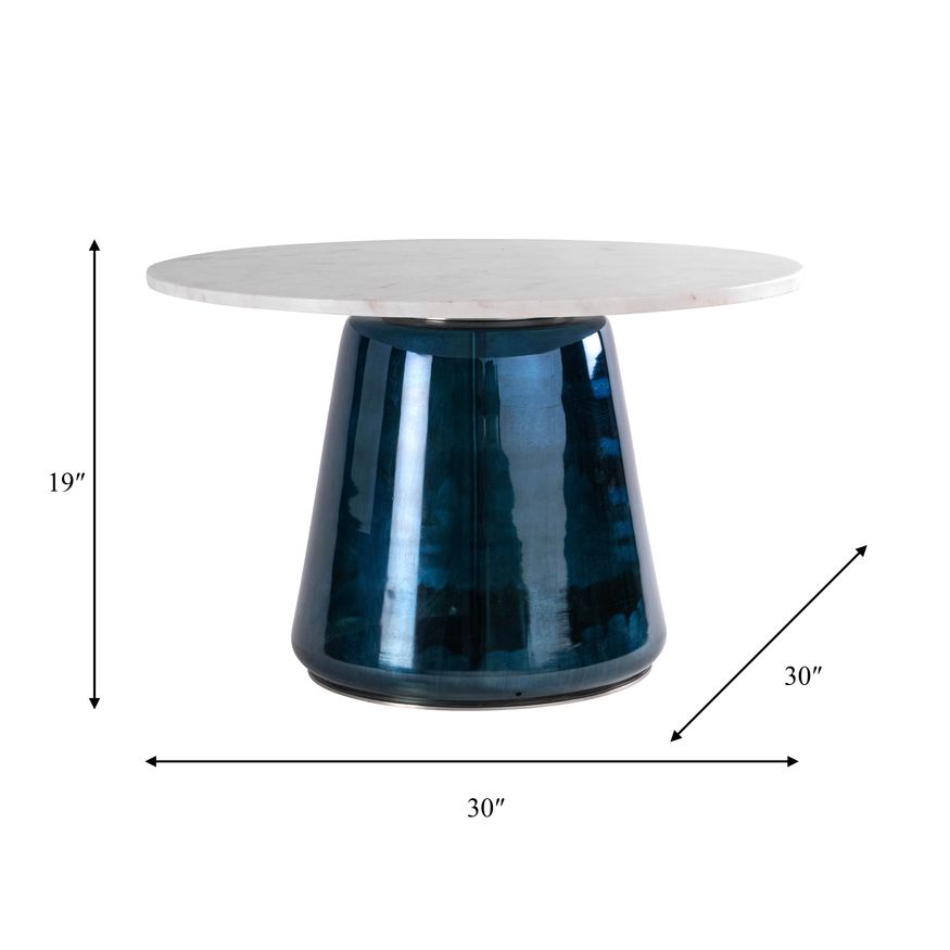 Sagebrook Marble Top Coffee Table Glass Base - White/Blue