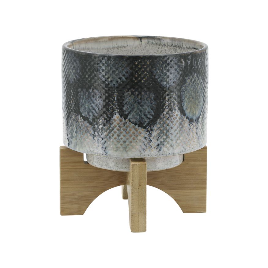 Sagebrook - 5" Snakeskin Ceramic Planter With Stand in Blue