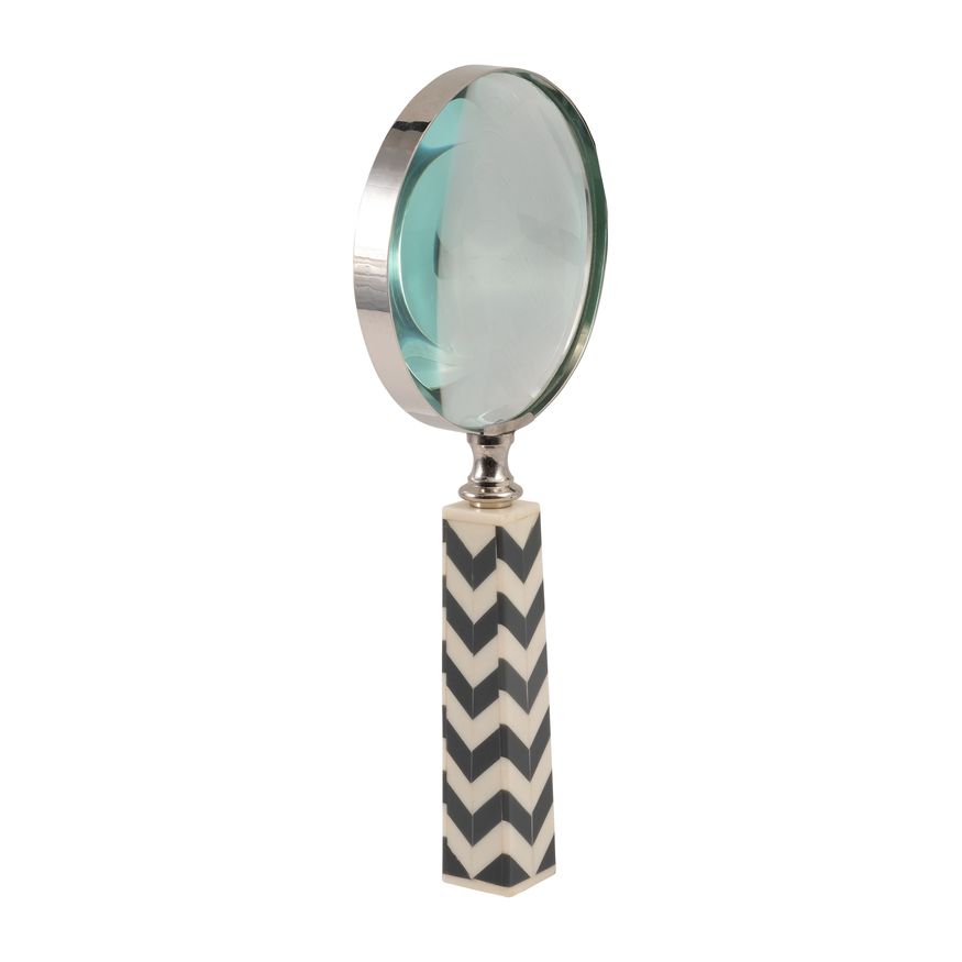 Sagebrook 4" Resin Chevron Magnifying Glass - Black/White