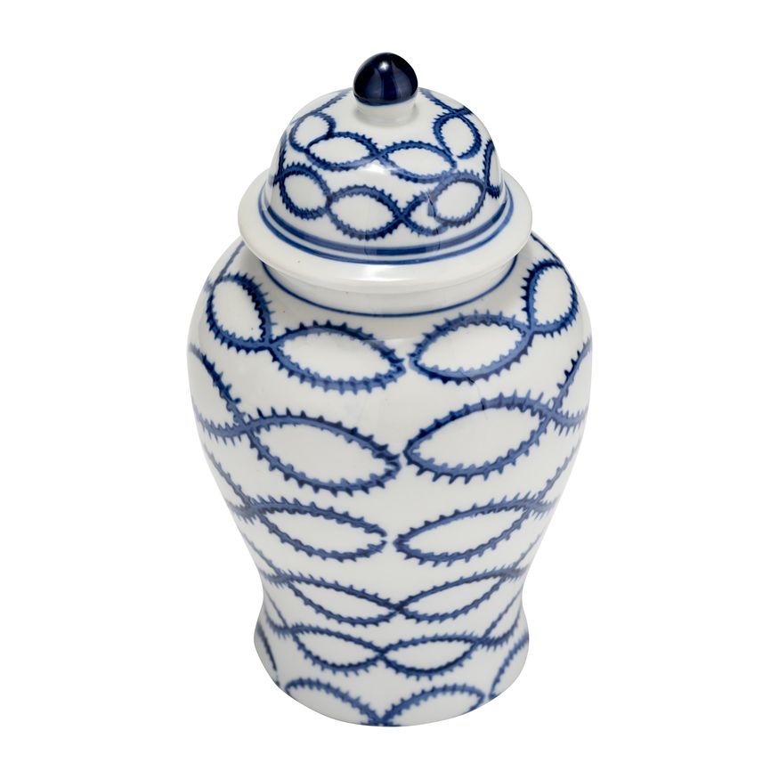 Sagebrook - 9" Ceramic Chain Temple Jar Lid in Blue/White