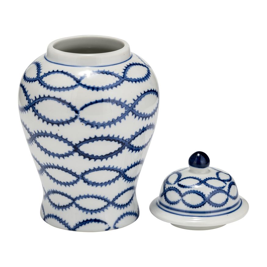 Sagebrook - 9" Ceramic Chain Temple Jar Lid in Blue/White